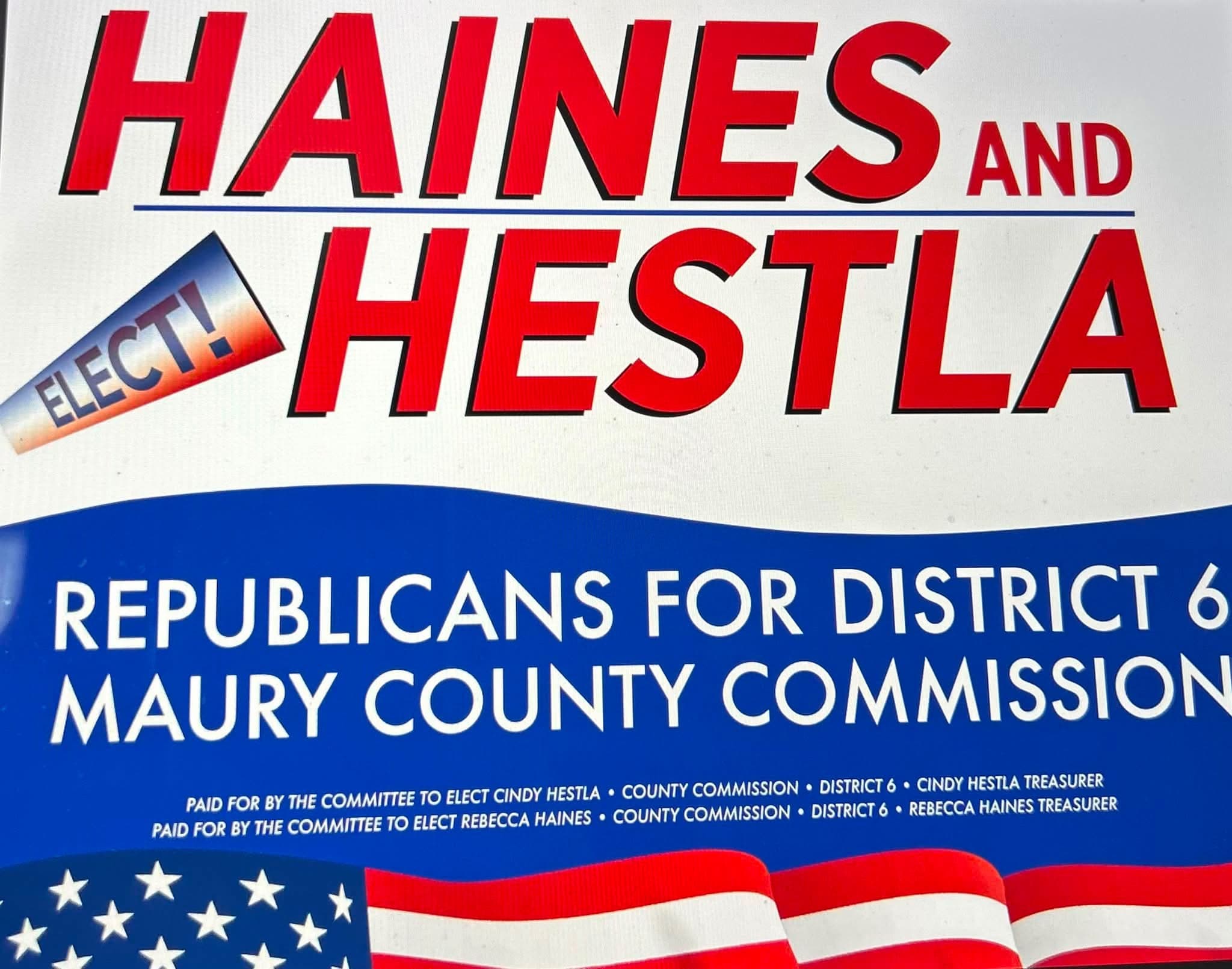 Rebecca Haines and Cindy Hestla District 6 campaign sign